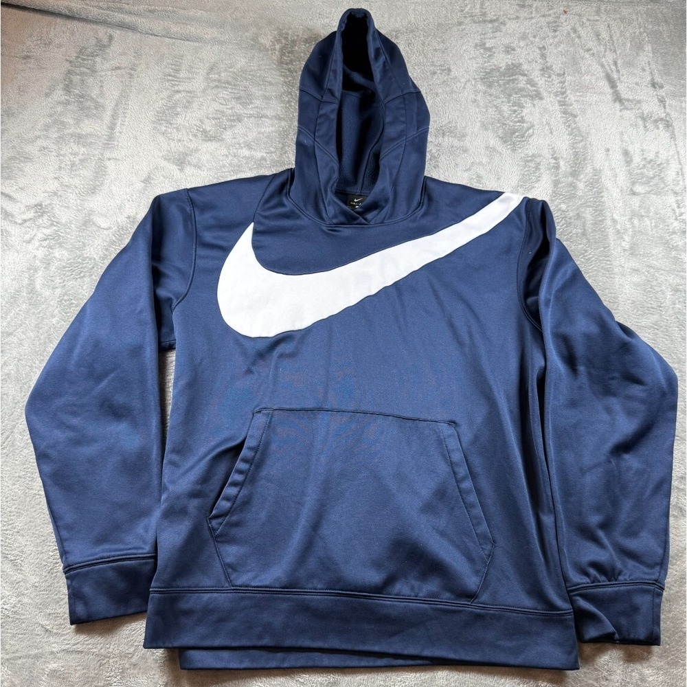 Nike Dri-FIT Large Blue Pullover Hoodie Big Swoosh Logo Men's Size L